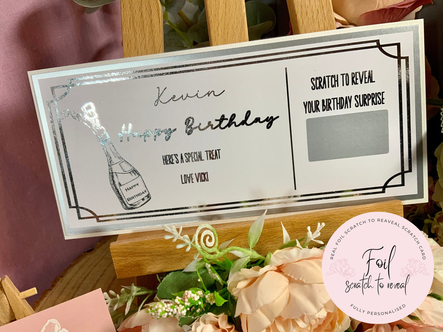 Personalised Birthday Scratch card, Birthday card, birthday surprise personalised surprise scratch card, foiled voucher, concert ticket