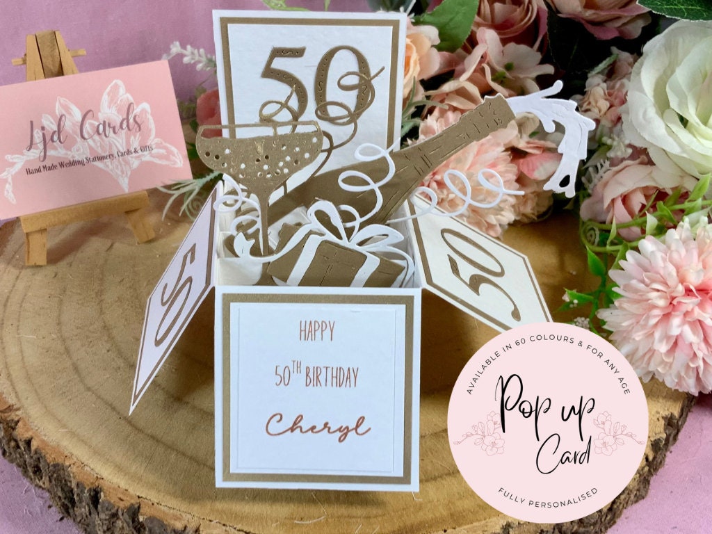 50th Birthday card mum, pop up birthday card, personalised mum card, 50th birthday card for her, pop up card, niece, best friend, daughter