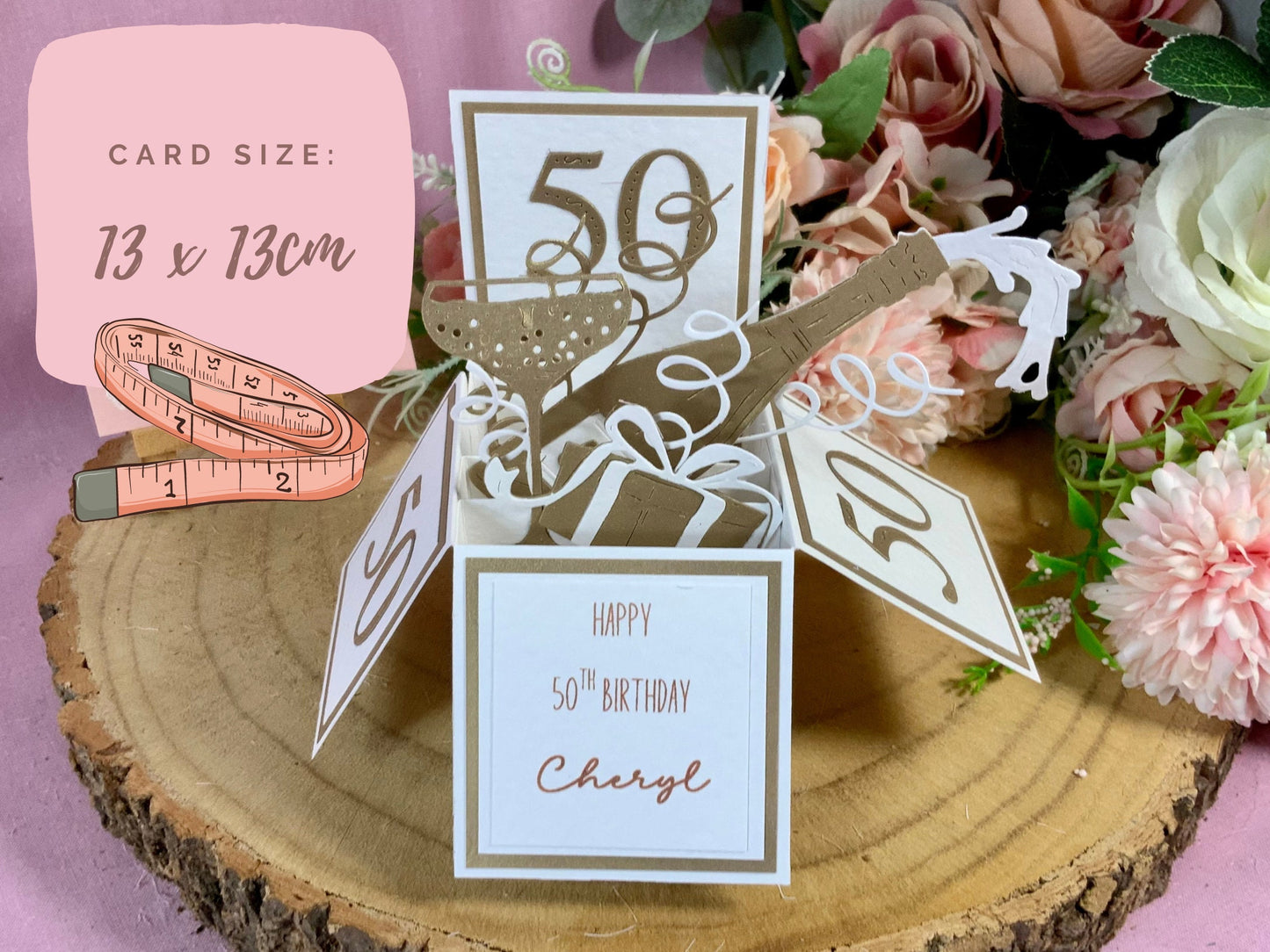 50th Birthday card mum, pop up birthday card, personalised mum card, 50th birthday card for her, pop up card, niece, best friend, daughter