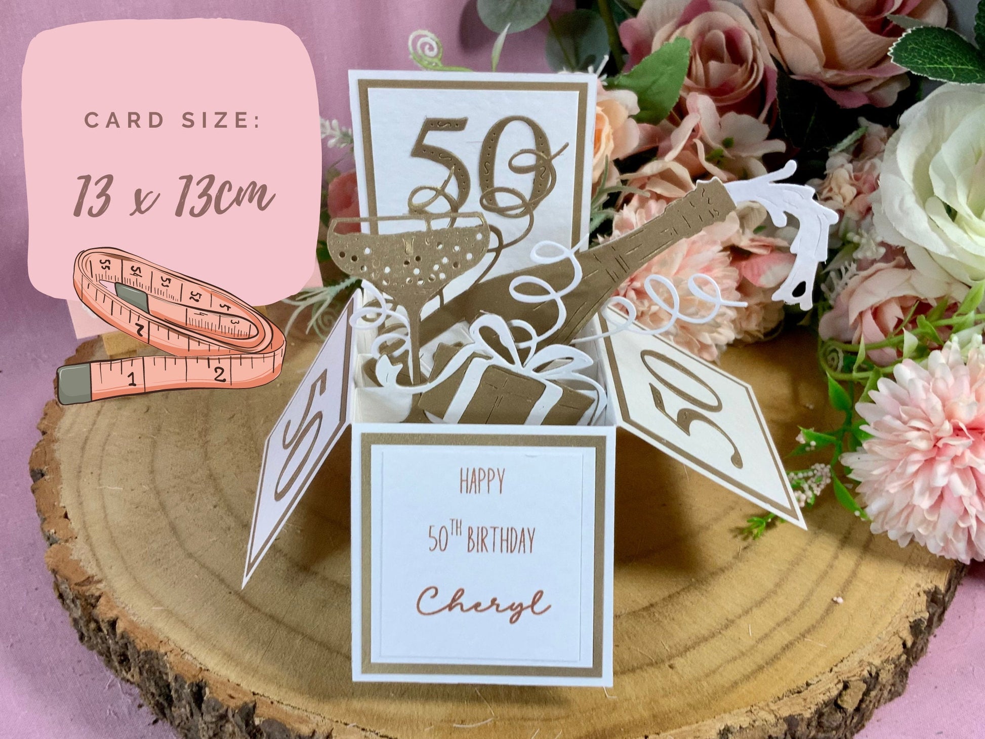 50th Birthday card mum, pop up birthday card, personalised mum card, 50th birthday card for her, pop up card, niece, best friend, daughter