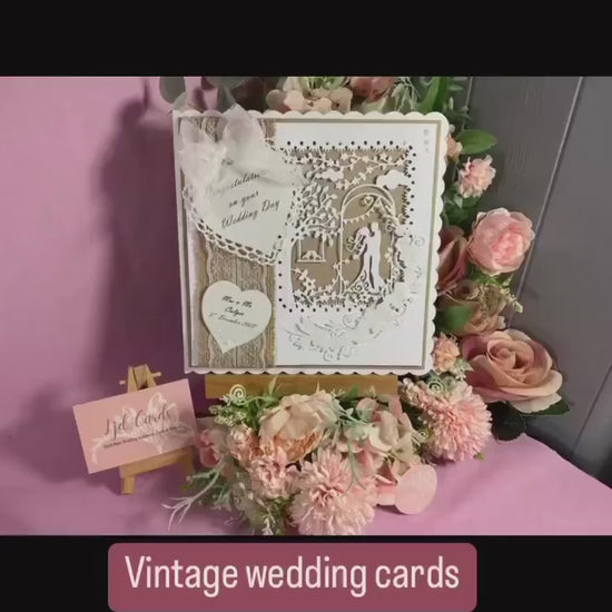 Vintage Wedding Card, Handmade Newlywed Card, Personalised Wedding Card, daughter & son in law, wife, husband, bride, groom, rustic, boxed