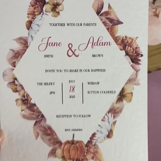 Autumn Wedding Invitation, Evening Reception Party, Personalised Invites, Cheap Budget Wedding Invitations, postcard invitation, autumnal