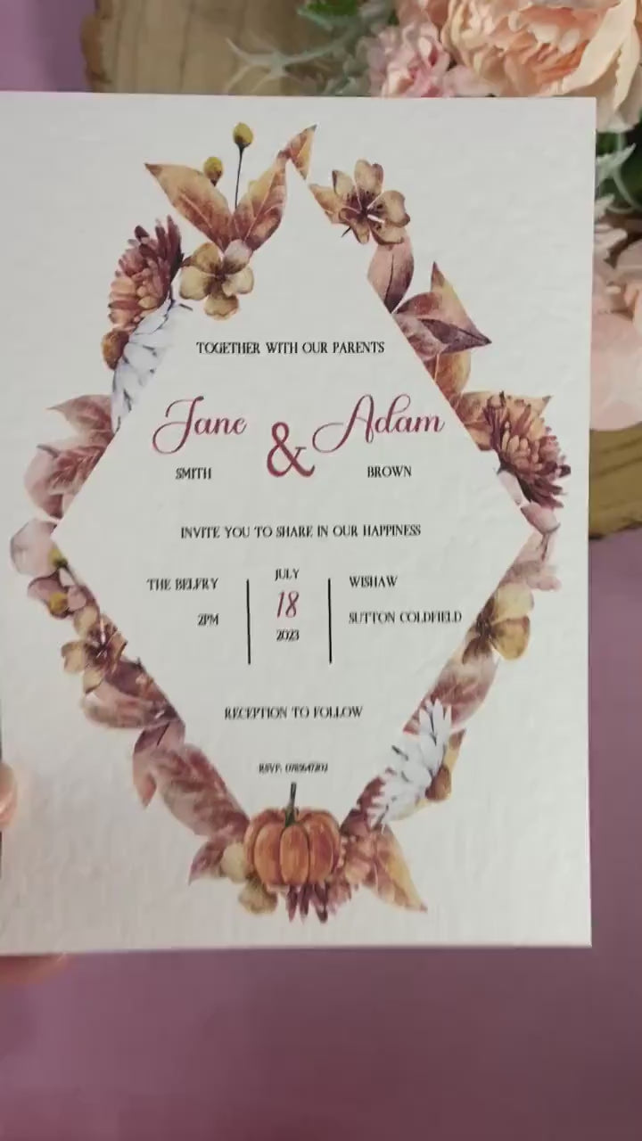 Autumn Wedding Invitation, Evening Reception Party, Personalised Invites, Cheap Budget Wedding Invitations, postcard invitation, autumnal