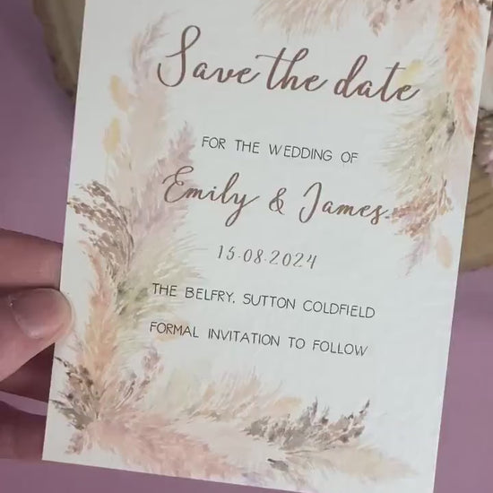 Pampas save the dates, boho wedding save the dates and invitations, boho floral invitation, rustic save the dates, cheap save the date cards