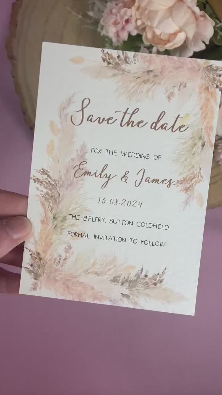 Pampas save the dates, boho wedding save the dates and invitations, boho floral invitation, rustic save the dates, cheap save the date cards