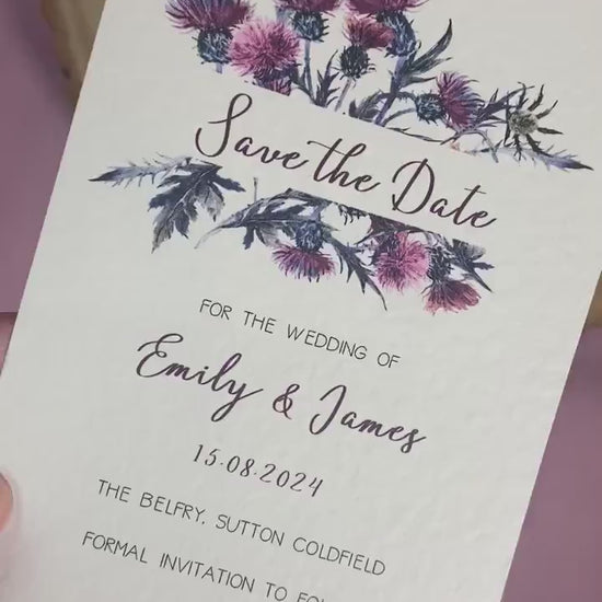 Thistle Save the Dates, Scottish wedding save the dates, highland invitation, rustic wedding, postcard save the date , cheap save the dates