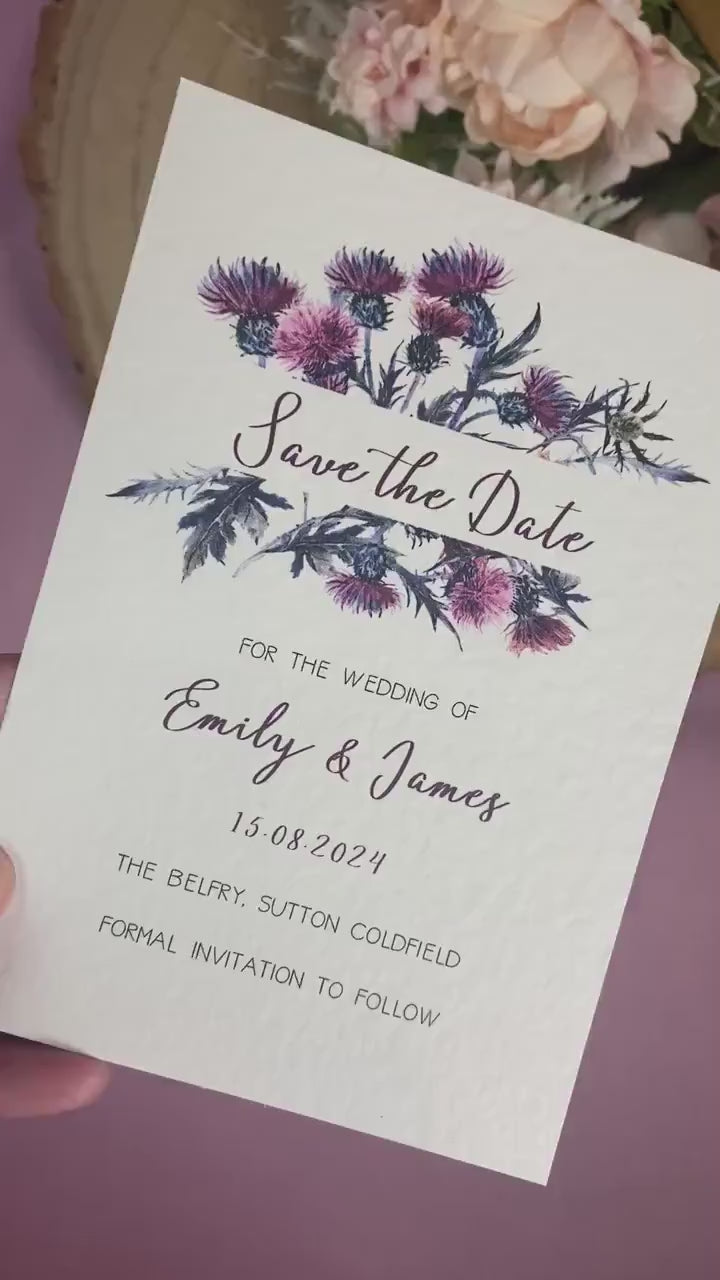 Thistle Save the Dates, Scottish wedding save the dates, highland invitation, rustic wedding, postcard save the date , cheap save the dates