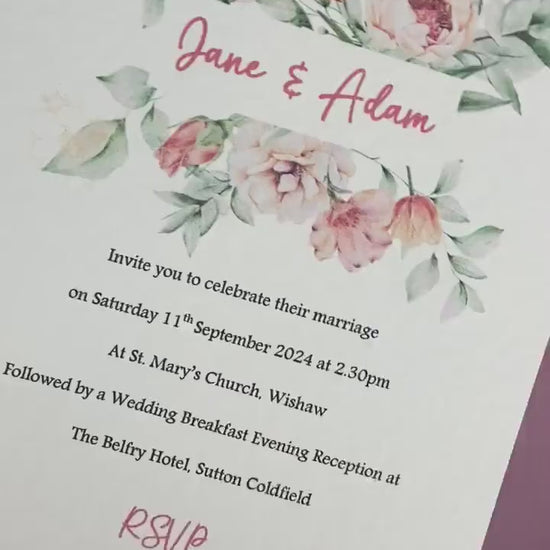 Peach Wedding Invitation, Evening Reception Party, Personalised Invites, Cheap Budget Wedding Invitation, floral invitation, postcard invite