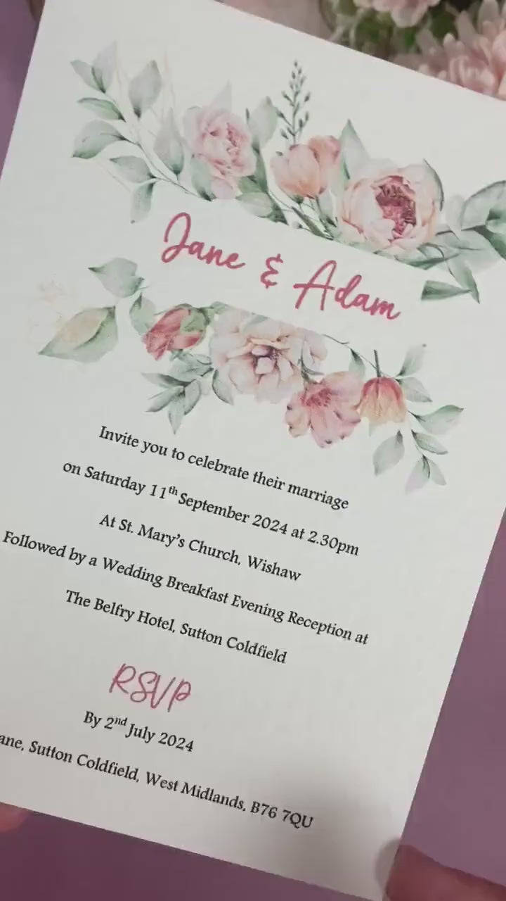 Peach Wedding Invitation, Evening Reception Party, Personalised Invites, Cheap Budget Wedding Invitation, floral invitation, postcard invite