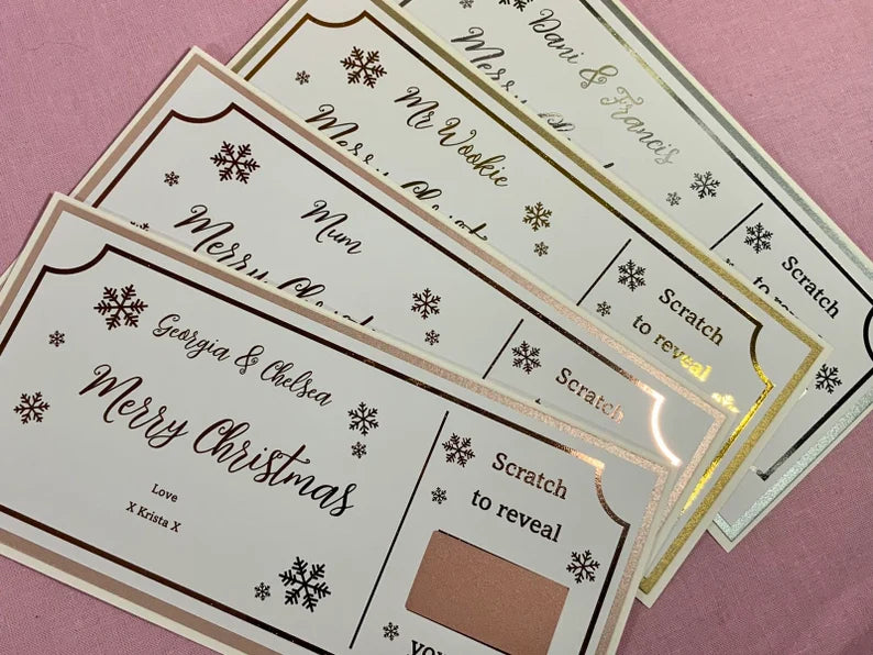 Personalised Foiled Christmas 'Snowflake' Scratch to reveal scratch card gift card ~ perfect for gifts you can't wrap up!