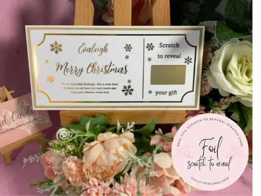 Personalised Foiled Christmas 'Snowflake' Scratch to reveal scratch card gift card ~ perfect for gifts you can't wrap up!